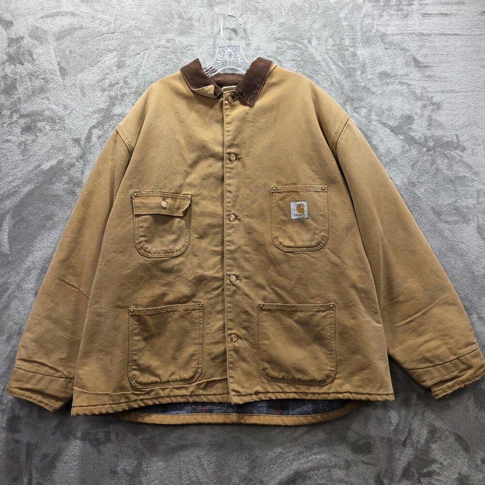 Vintage Carhartt Chore Jacket Mens 2XL Brown Blanket Lined Workwear Canvas 90s